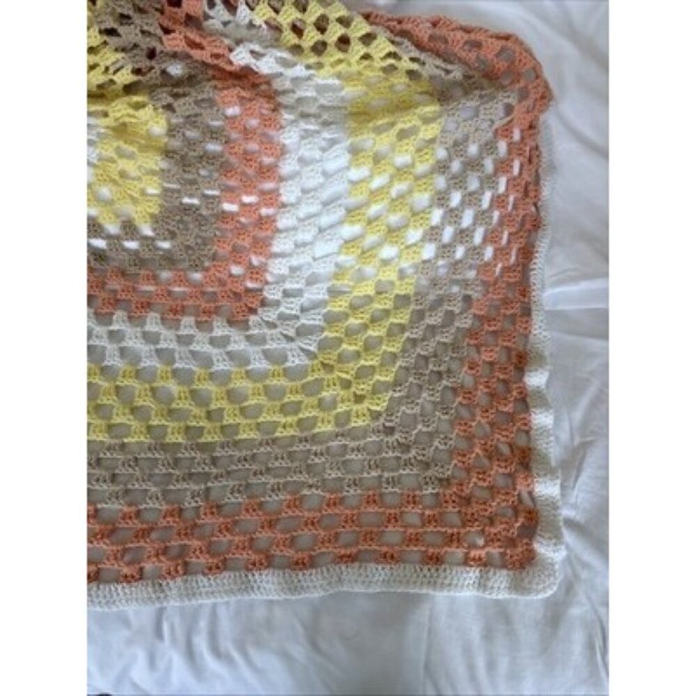 Vtg Crochet Granny square Fall Color Afghan 60”x60” Sofa Throw - Picture 2 of 6